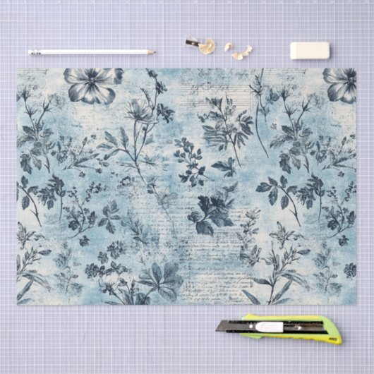 Distressed Blue Florals Patroon Tissuepapier (Craft)