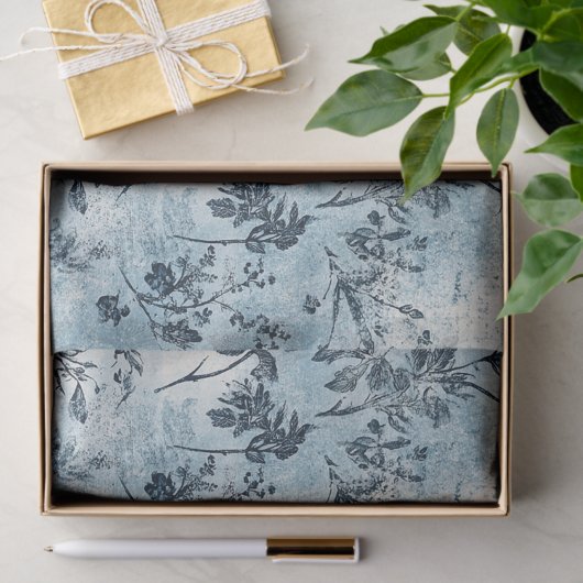 Distressed Blue Florals Patroon Tissuepapier (Geschenk)