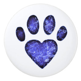 Distressed Blue Heart Pawprint Keramische Knop