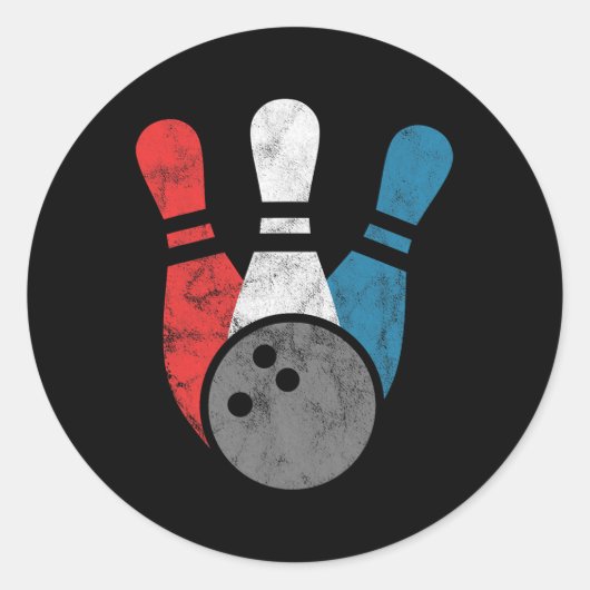 Distressed Bowling voor mannen Bowling pins en LL Ronde Sticker (Voorkant)
