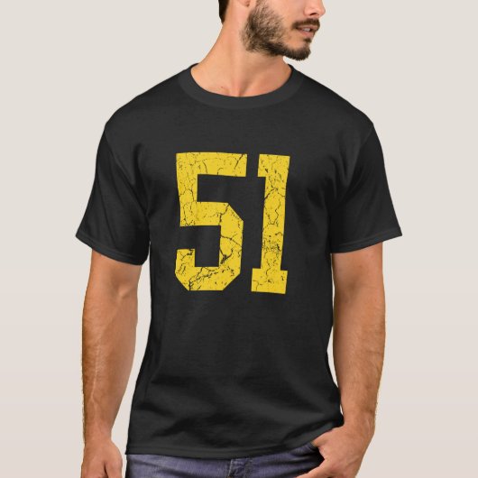 Distressed Bright Gold Number 51 Jersey Player Uni T-shirt (Voorkant)