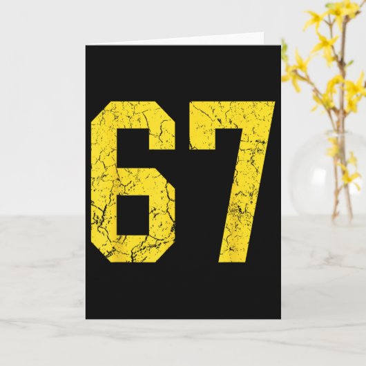 Distressed Bright Gold Number 67 Jersey Player Uni Kaart (Gele Bloem)