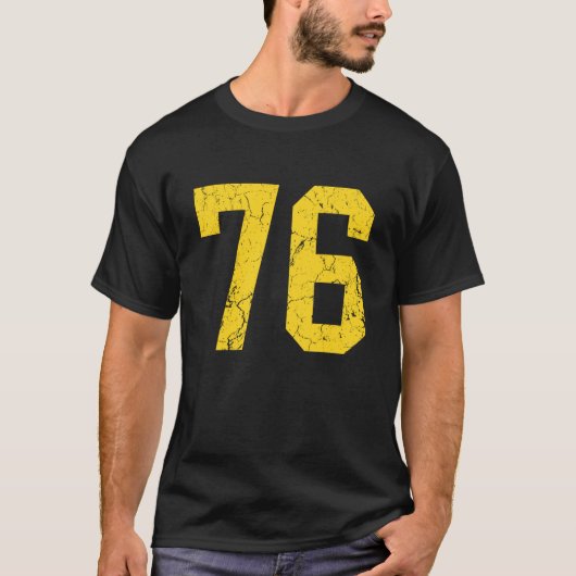 Distressed Bright Gold Number 76 Jersey Player Uni T-shirt (Voorkant)