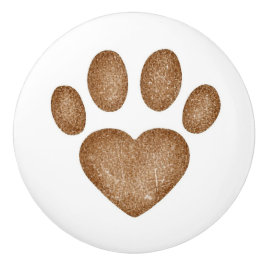 Distressed Brown Heart Pawprint Ceramic Knob Keramische Knop