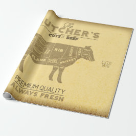 Distressed Butcher Snijdt Van Rundvlees Koe Diagra Cadeaupapier
