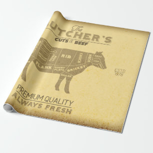 Distressed Butcher Snijdt Van Rundvlees Koe Diagra Cadeaupapier