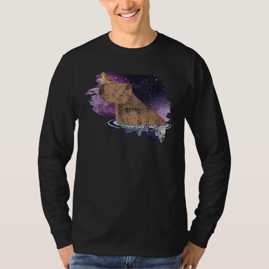 Distressed Capybara And Bird Nature Animal Rodent T-shirt (Voorkant)