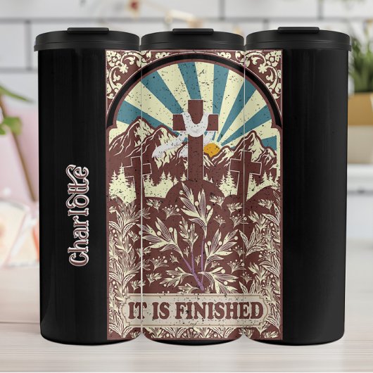 Distressed Christian It Is Finished Cross Thermosbeker