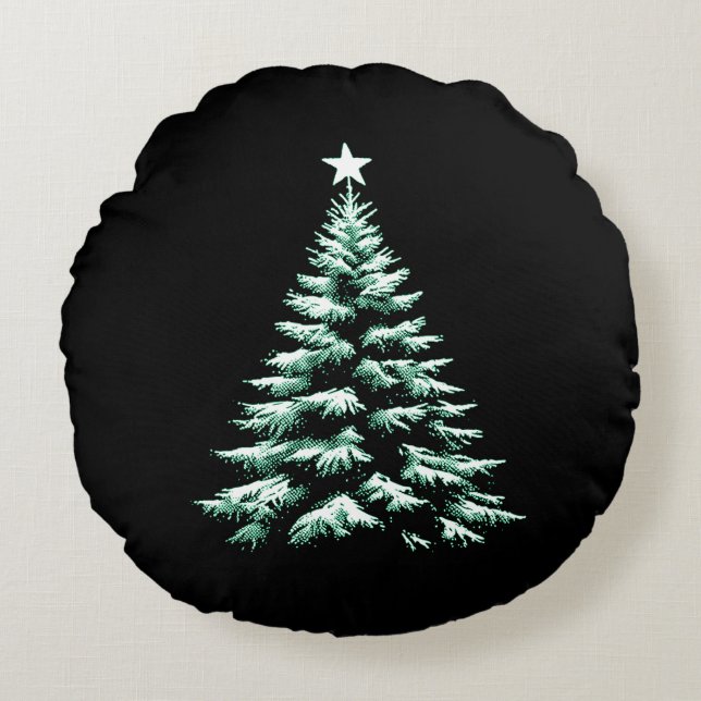 Distressed Christmas Tree Green Peppermint Stripes Rond Kussen (Voorkant)