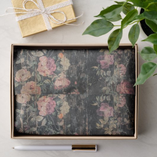  Distressed Dark Floral Decoupage Tissuepapier (Geschenk)