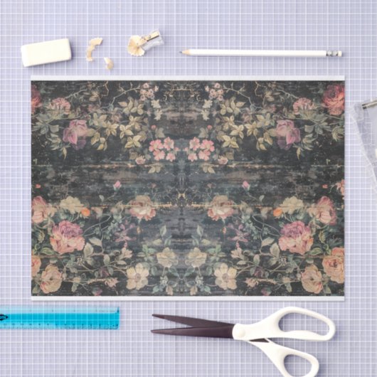  Distressed Dark Floral Decoupage Tissuepapier (Craft)