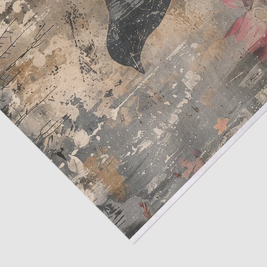 Distressed Dark Floral Raven Decoupage Tissuepapier (Detail)