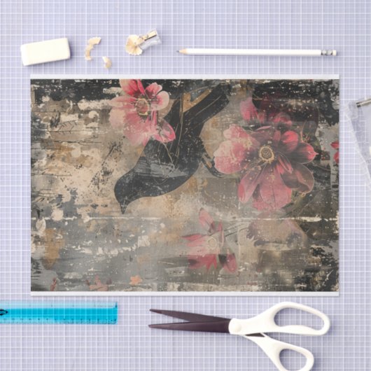 Distressed Dark Floral Raven Decoupage Tissuepapier (Craft)