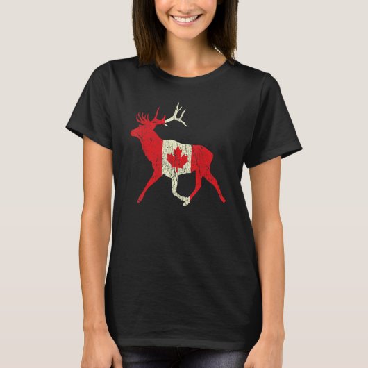 Distressed Deer Canada Day Proud Canadian Flag Can T-shirt (Voorkant)