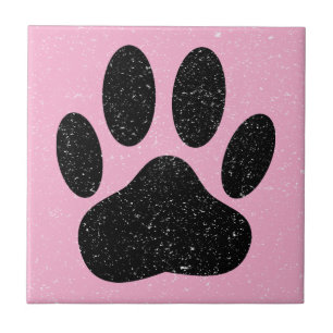 Distressed Dog Pawprint Square Pink Tegeltje
