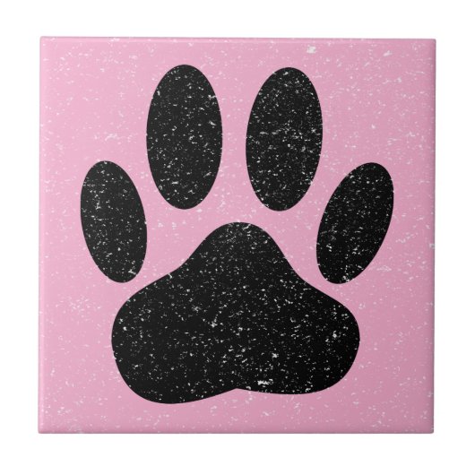 Distressed Dog Pawprint Square Pink Tegeltje (Voorkant)
