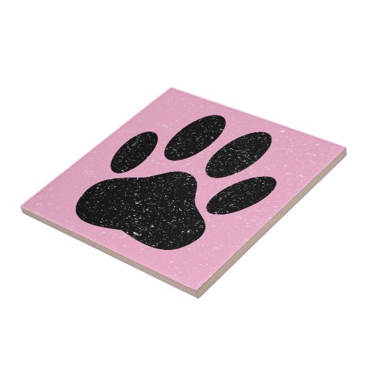 Distressed Dog Pawprint Square Pink Tegeltje (Zijkant)