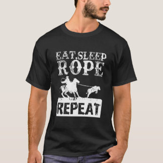 Distressed Eat Sleep Rope Herhaal Rodeo Lover Ropi T-shirt