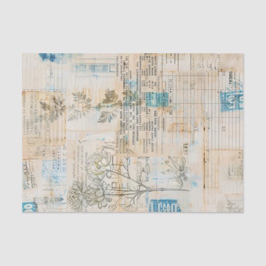 Distressed Ephemera Collage with Blue Highlights Tissuepapier (Voorkant)