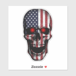 Distressed Flag Skull Red Eye Vinyl Decal Sticker