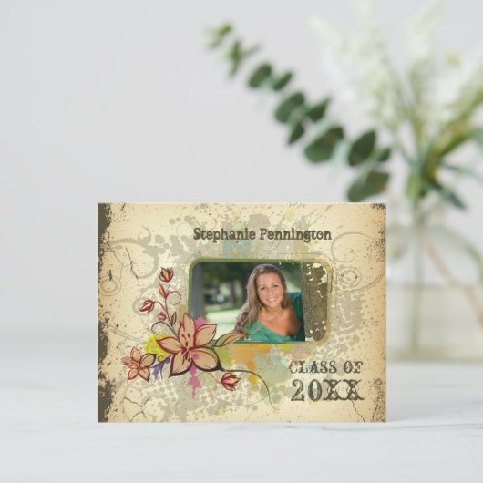 Distressed foto afstudeerfeest aankondiging (Staand voorkant)