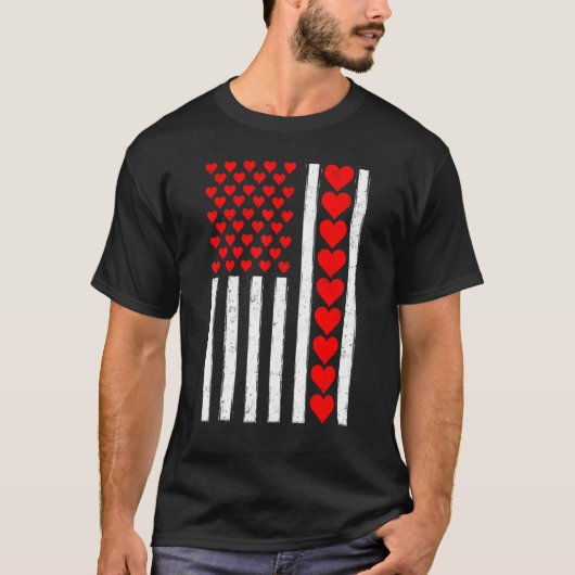 Distressed Funny American Flag Heart Valentine's D T-shirt (Voorkant)