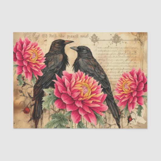 Distressed  geïnspireerde roze bloemen en raven tissuepapier (Voorkant)
