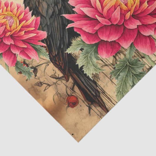 Distressed  geïnspireerde roze bloemen en raven tissuepapier (Detail)
