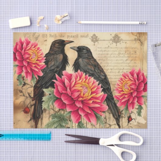 Distressed  geïnspireerde roze bloemen en raven tissuepapier (Craft)