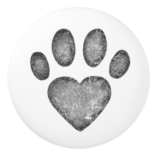 Distressed Gray Heart Pawprint Ceramic Knob Keramische Knop (Voorkant)