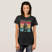 Distressed Grizzly Bear Lover Boys Girls Retro Gri T-shirt (Voorkant volledig)