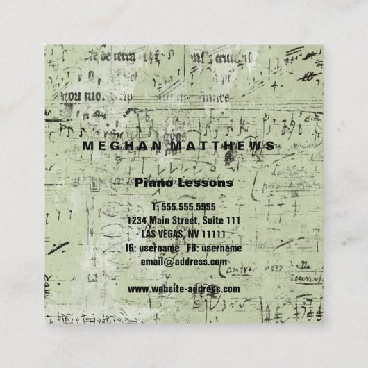 Distressed Grunge Music Vierkante Visitekaartje (Achterkant)