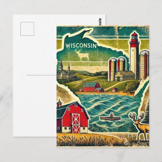 Distressed Grunge Wisconsin Briefkaart (Voorkant / Achterkant)