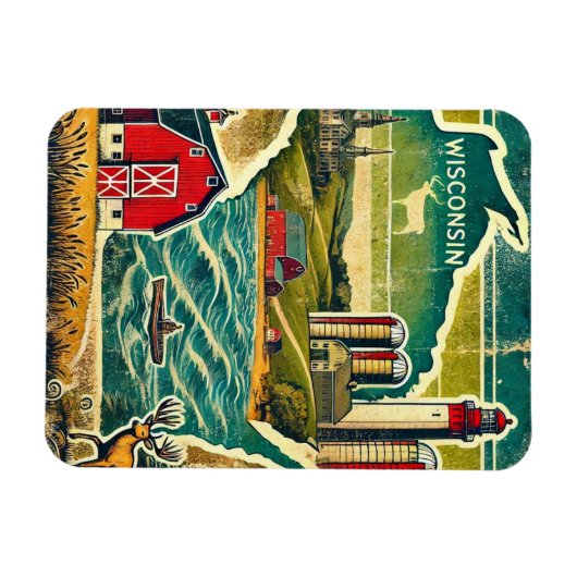 Distressed Grunge Wisconsin Magneet (Horizontaal)