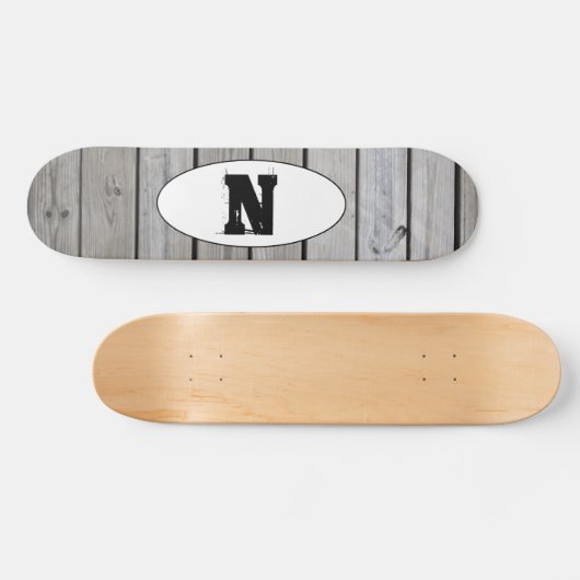 Distressed Grunge Wood Grain Monogram Persoonlijk Skateboard (Horizontaal)
