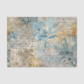 Distressed Grungy Blue Floral Ephemera Collage Tissuepapier (Voorkant)