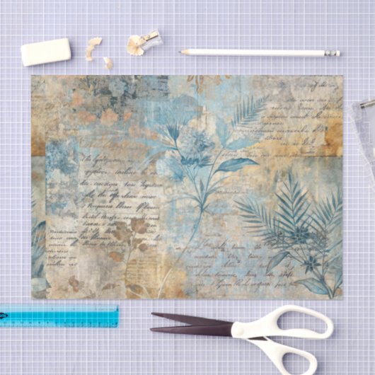 Distressed Grungy Blue Floral Ephemera Collage Tissuepapier (Craft)