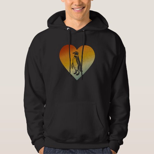 Distressed Heart Retro Style Men Women Penguin Hoodie (Voorkant)