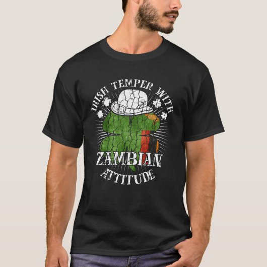Distressed Irish Zambian Attitude Patriotic Shamro T-shirt (Voorkant)