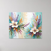 Distressed Kleurrijke Bloemen op Blauw Beige Wit Canvas Afdruk (Voorkant)