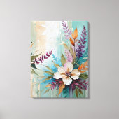 Distressed Kleurrijke Bloemen op Blauw Beige Wit Canvas Afdruk (Voorkant)