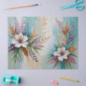 Distressed Kleurrijke Bloemen op Blauw Beige Wit Tissuepapier (Craft)