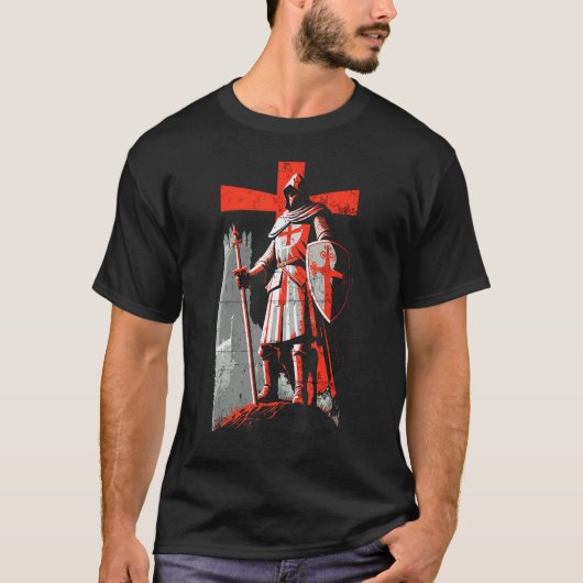 Distressed Knights Templar Crusader Cross Soldier T-shirt (Voorkant)