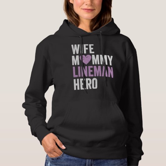 Distressed Lineman  Wife Mommy Lineman Hero Hoodie (Voorkant)