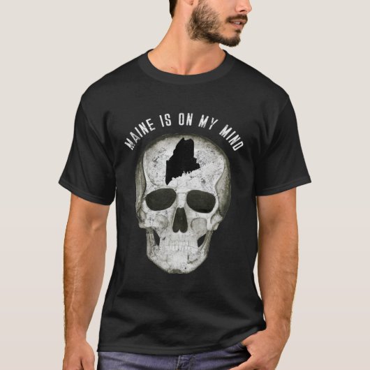 Distressed Maine On My Mind Skull T-shirt (Voorkant)