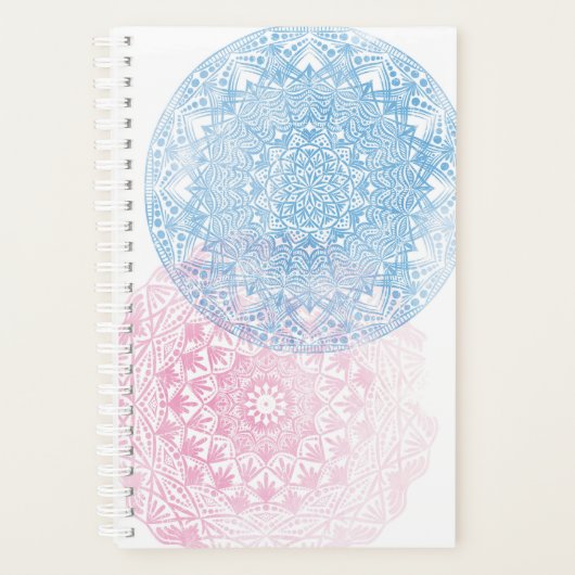 Distressed Mandala Half Size Planner blauw/roze (Voorkant)