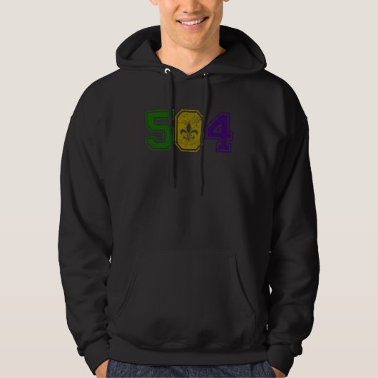 Distressed Mardi Gras Retro Fleur De Lis NOLA 504 Hoodie (Voorkant)