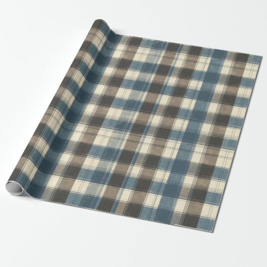 Distressed Navy and Taupe Plaid for Father’s Day Cadeaupapier (Uitgerold)