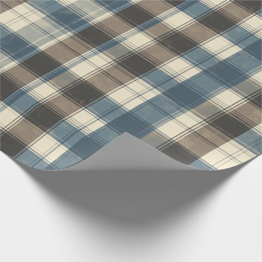 Distressed Navy and Taupe Plaid for Father’s Day Cadeaupapier (Hoek)