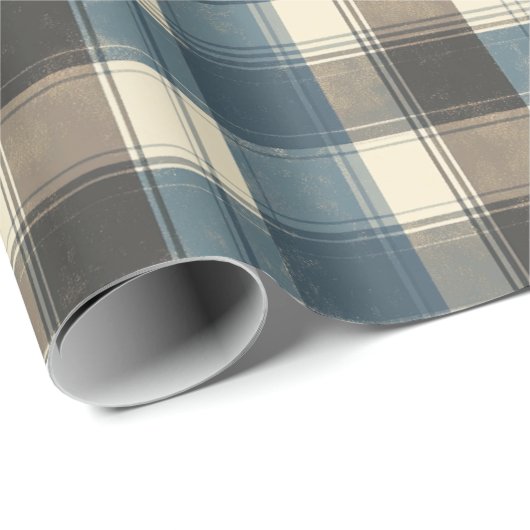 Distressed Navy and Taupe Plaid for Father’s Day Cadeaupapier (Rol Hoek)